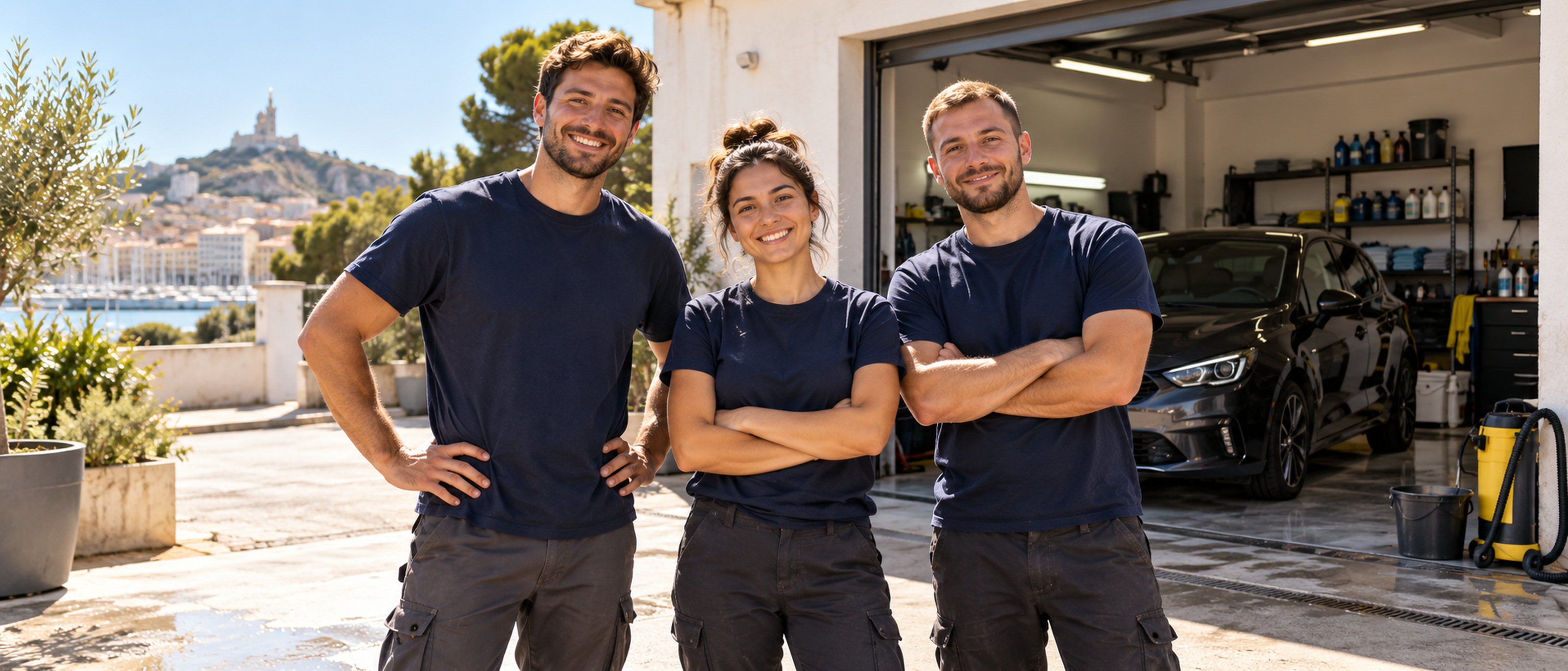 L'équipe Vernéa Auto devant l'atelier