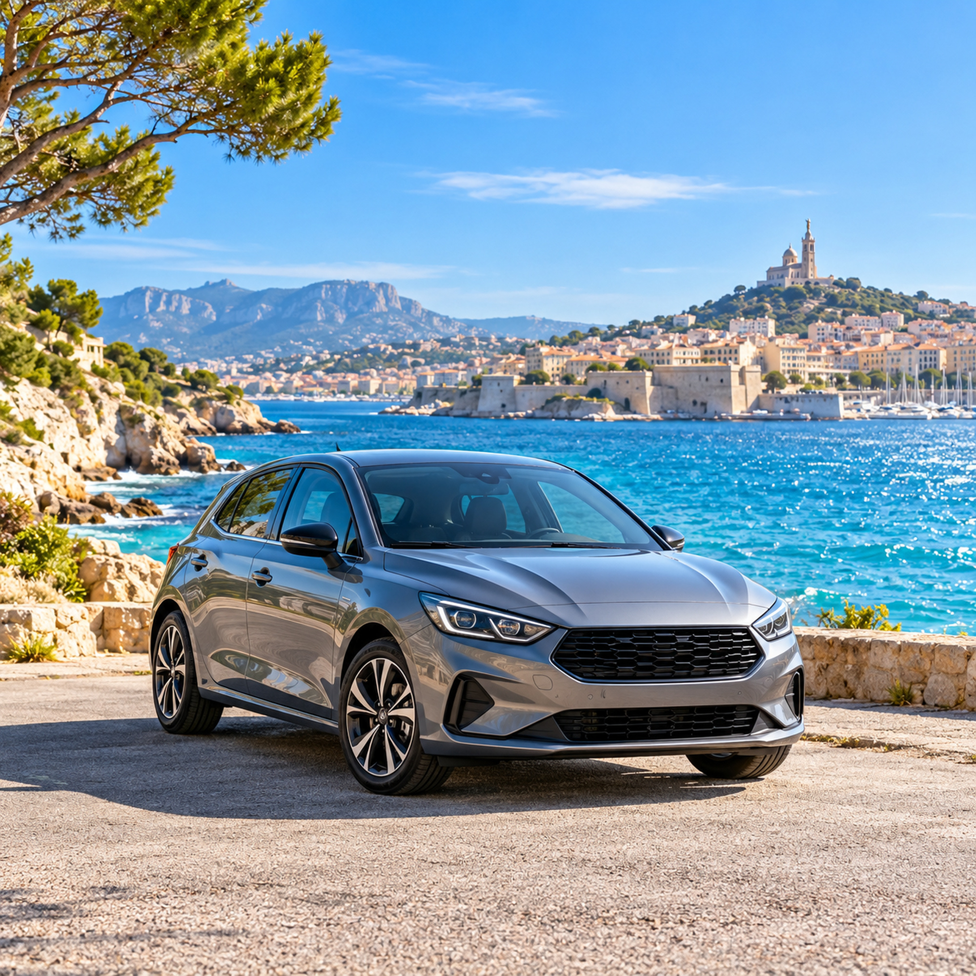 Voiture propre face à la mer à Marseille